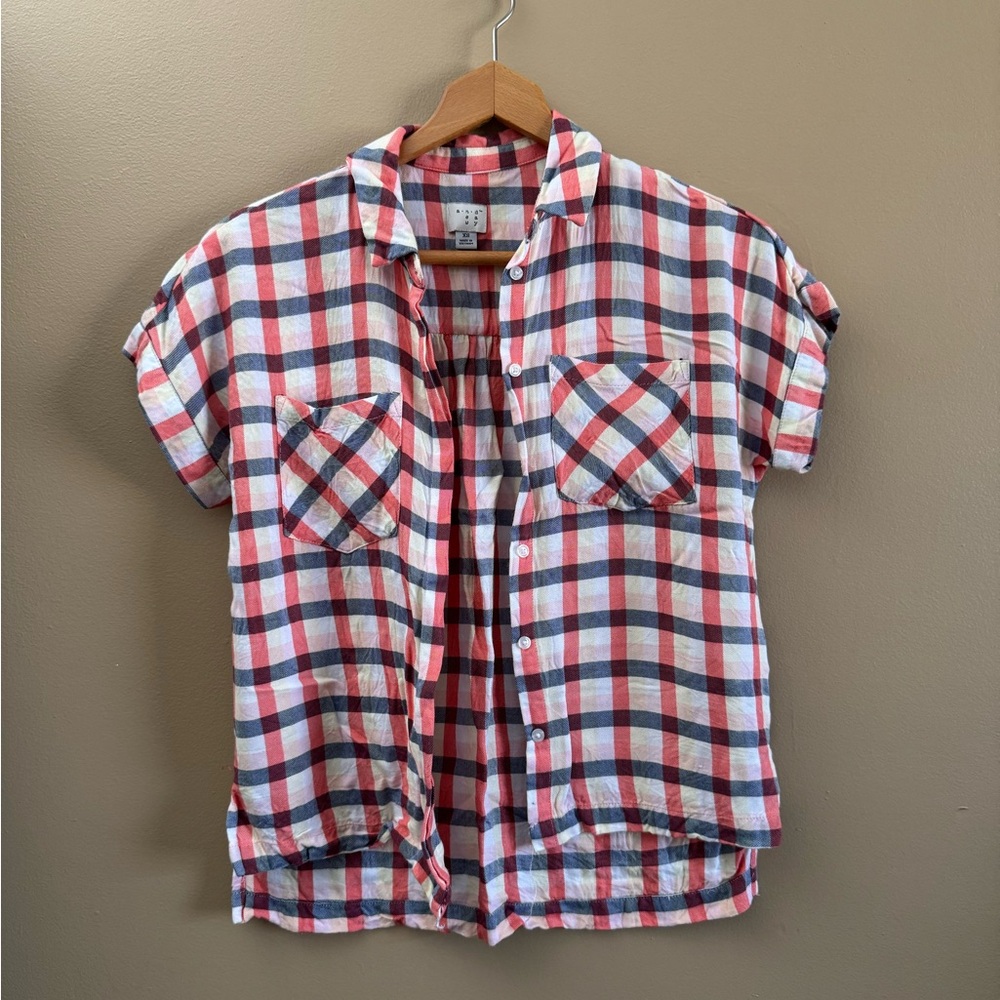 A New Day Women's Plaid Button-Down Shirt - Red, Blue, White